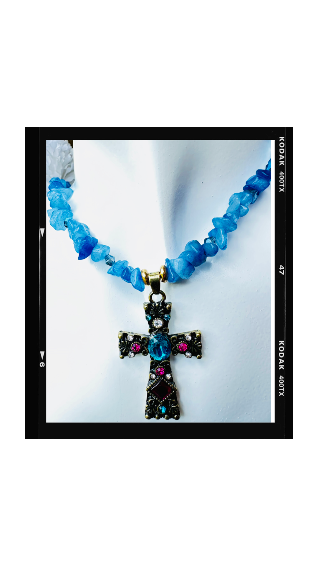 Blue Agate cross Necklace