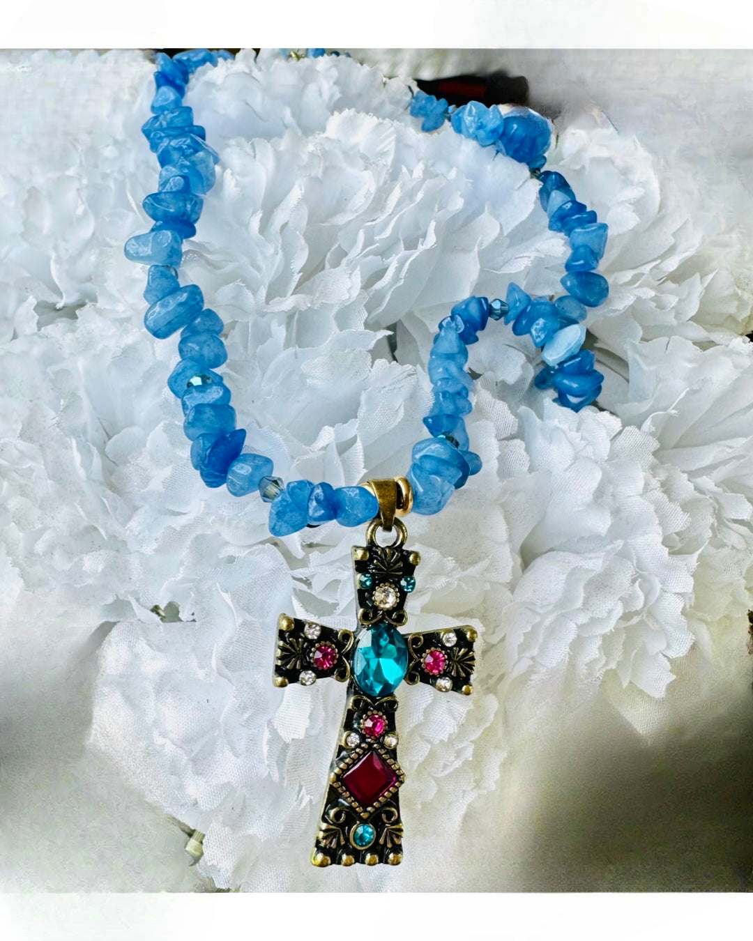 Blue Agate cross Necklace