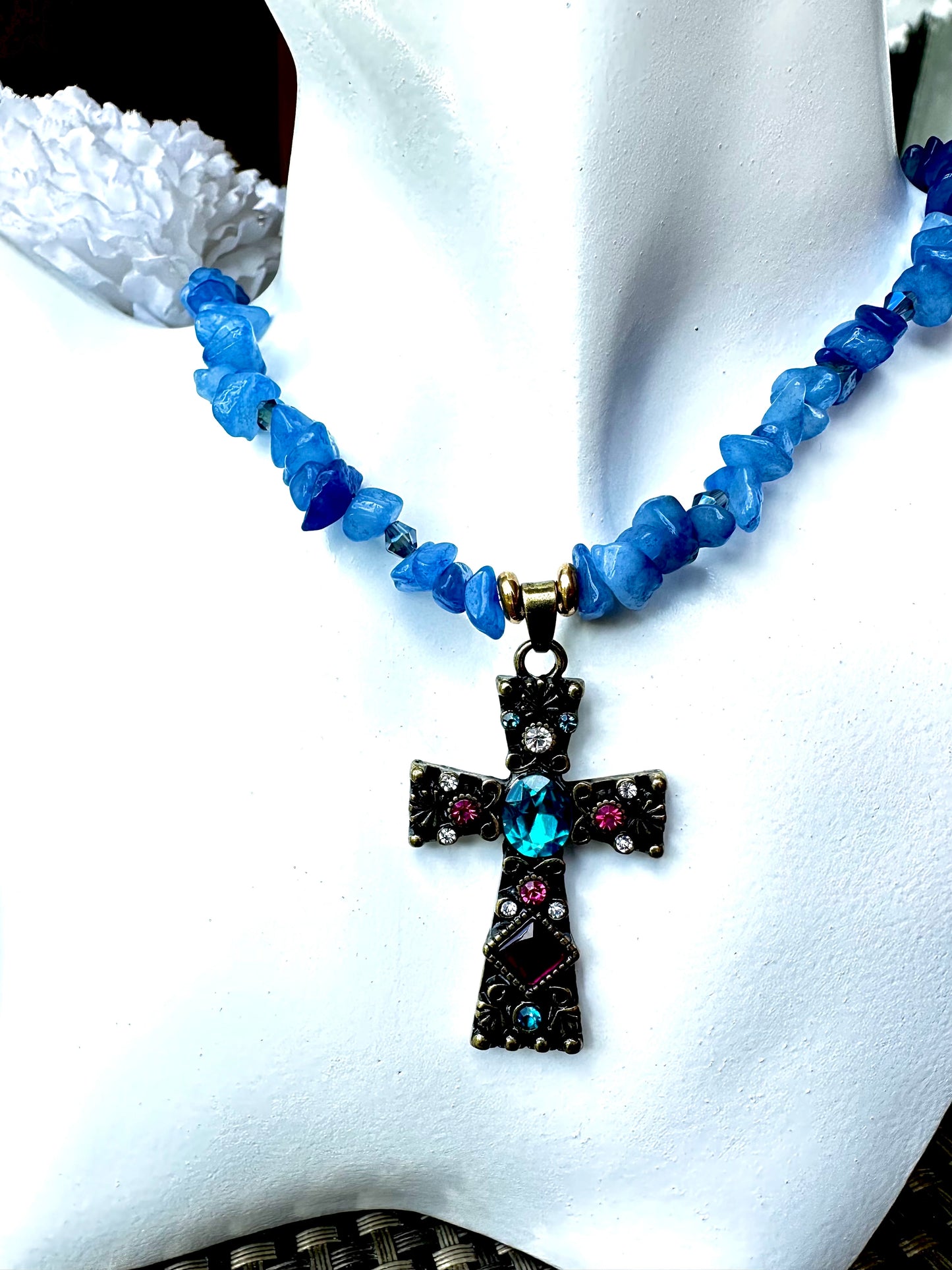 Blue Agate cross Necklace